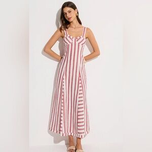 COMMENSE Woman’s Red & White Stripped Maxi Dress, Size Large, NWT